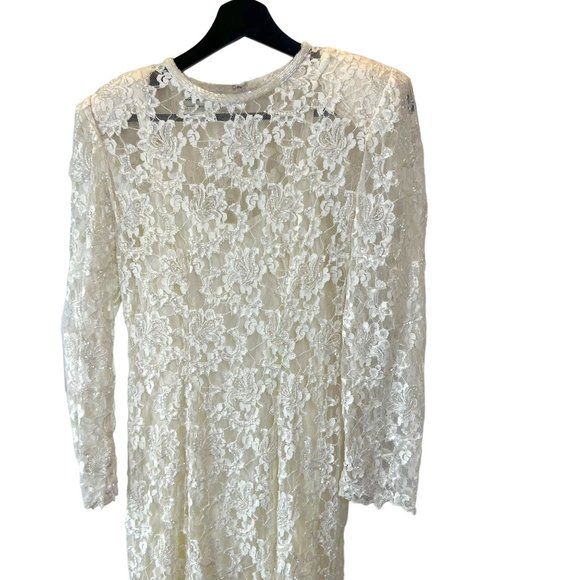 Vintage 90s Scala Cream Lace Sequin Long Sleeve Full Length Dress Small - Picture 2 of 12